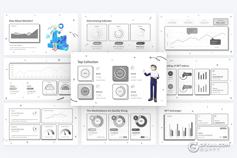 48页黑白线条风格项目指标数据统计PPT模板 - 顶尖PPT