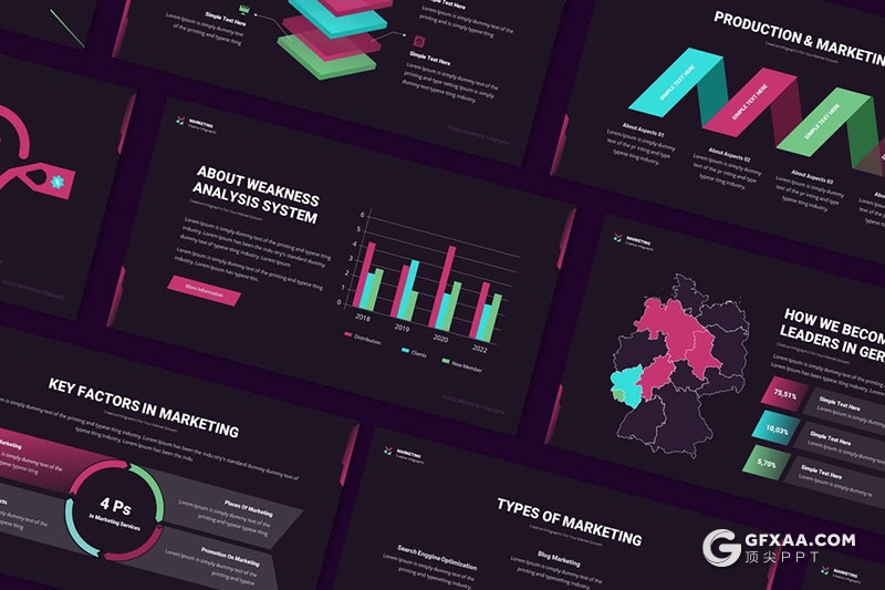30页渐变色营销数据信息图形Google slides模板 - 顶尖PPT