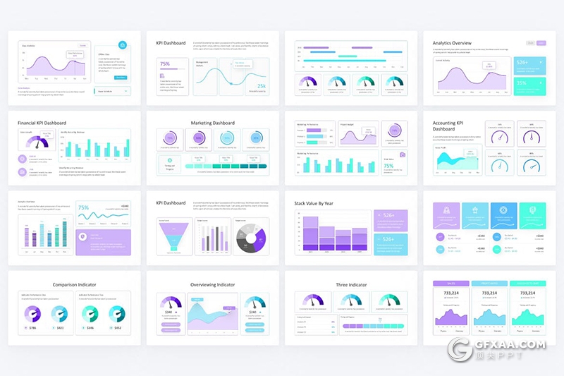 48页KPI数据信息图形数据仪表盘PPT模板 - 顶尖PPT
