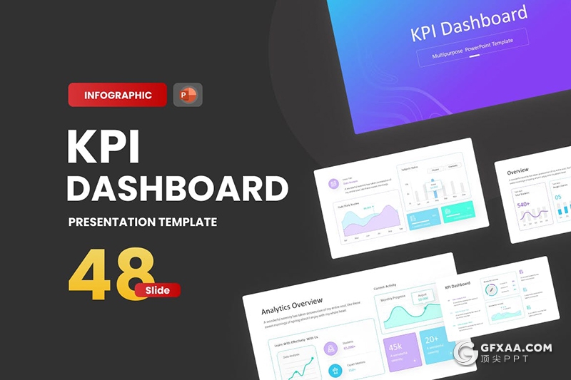 48页KPI数据信息图形数据仪表盘PPT模板 - 顶尖PPT