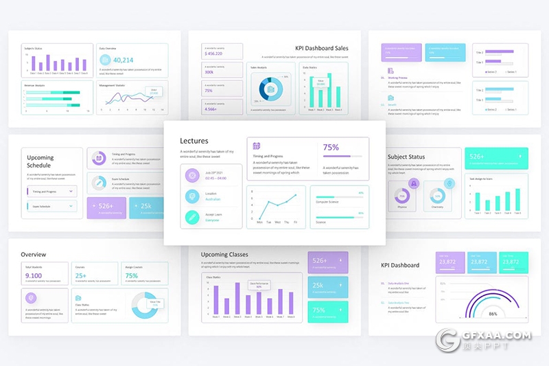 48页KPI数据信息图形数据仪表盘PPT模板 - 顶尖PPT