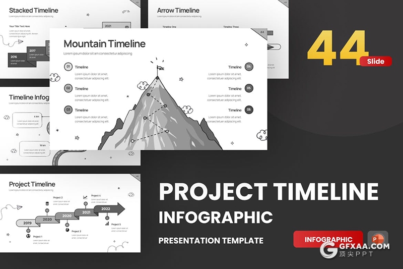 44页手绘线稿涂鸦风格项目时间进度图形PPT模板 - 顶尖PPT
