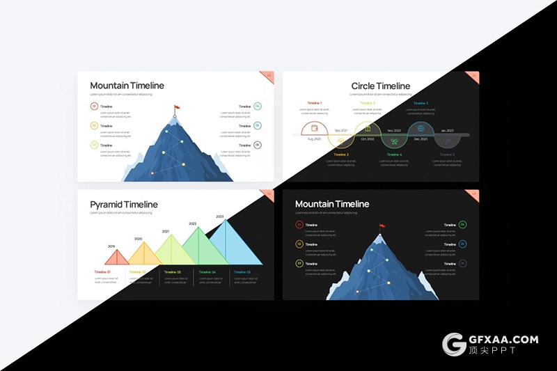 43页彩色线条项目进度时间表图形PPT模板 - 顶尖PPT