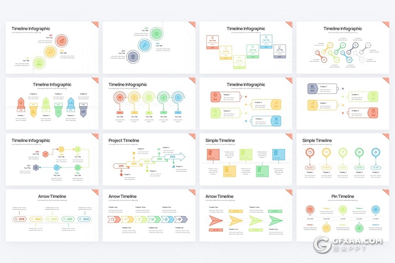 43页彩色线条项目进度时间表图形PPT模板 - 顶尖PPT