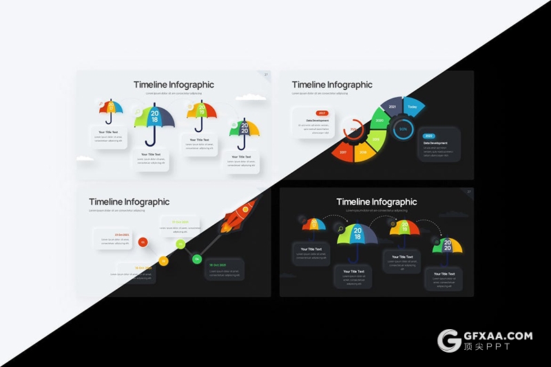 44页国外彩色微立体项目进度时间轴图形PPT模板 - 顶尖PPT