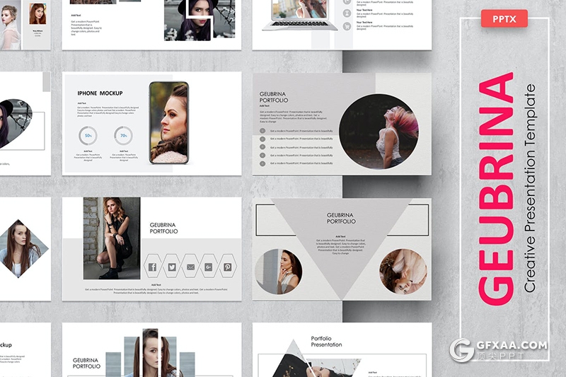 35页国外极简风格模特摄影写真PPT模板 - 顶尖PPT