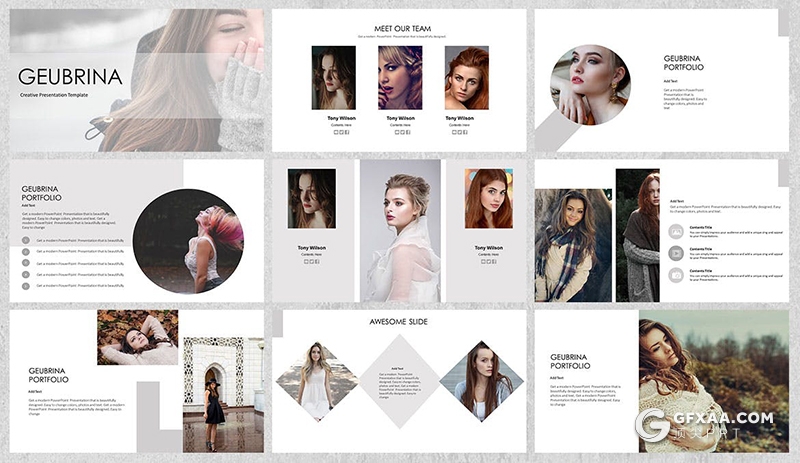 35页国外极简风格模特摄影写真PPT模板 - 顶尖PPT