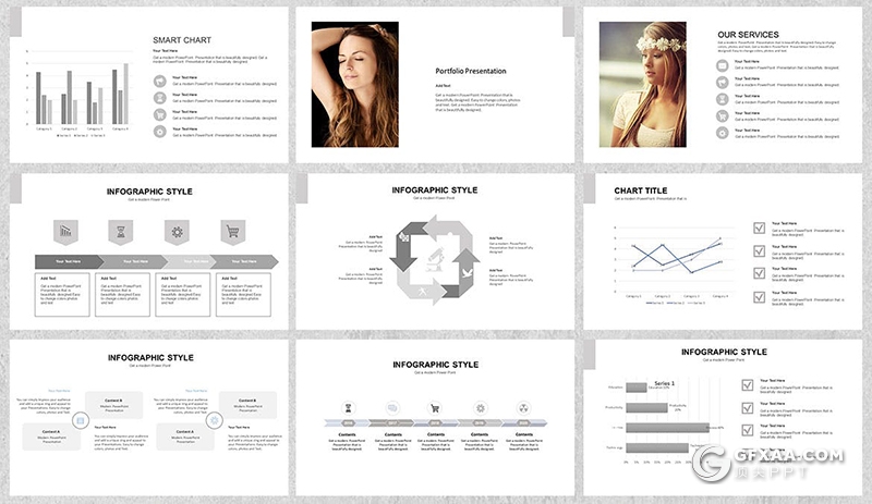 35页国外极简风格模特摄影写真PPT模板 - 顶尖PPT