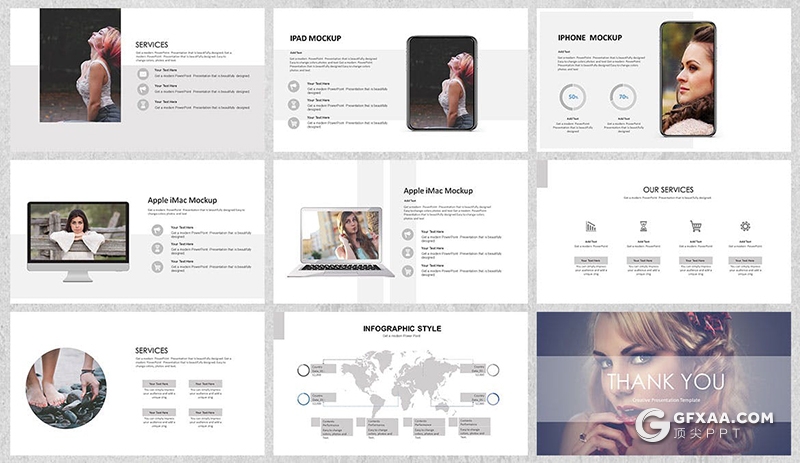 35页国外极简风格模特摄影写真PPT模板 - 顶尖PPT
