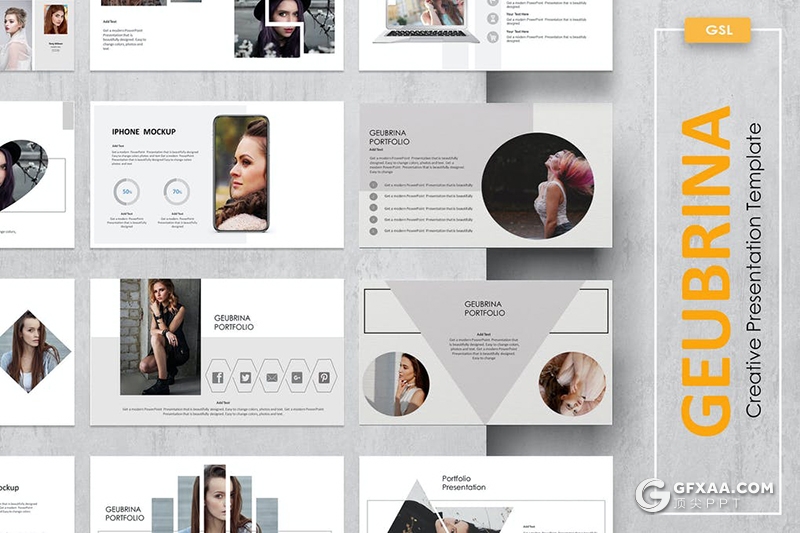 35页国外极简风格模特摄影写真Google slides模板 - 顶尖PPT