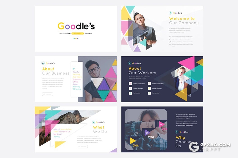 30页彩色三角形创意设计国外商务keynote模板 - 顶尖PPT