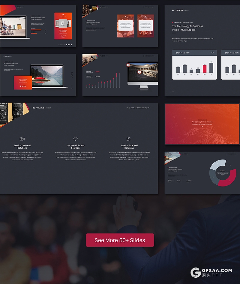 50页国外及精美设计风商务通用PPT模板黑白两种底色 - 顶尖PPT