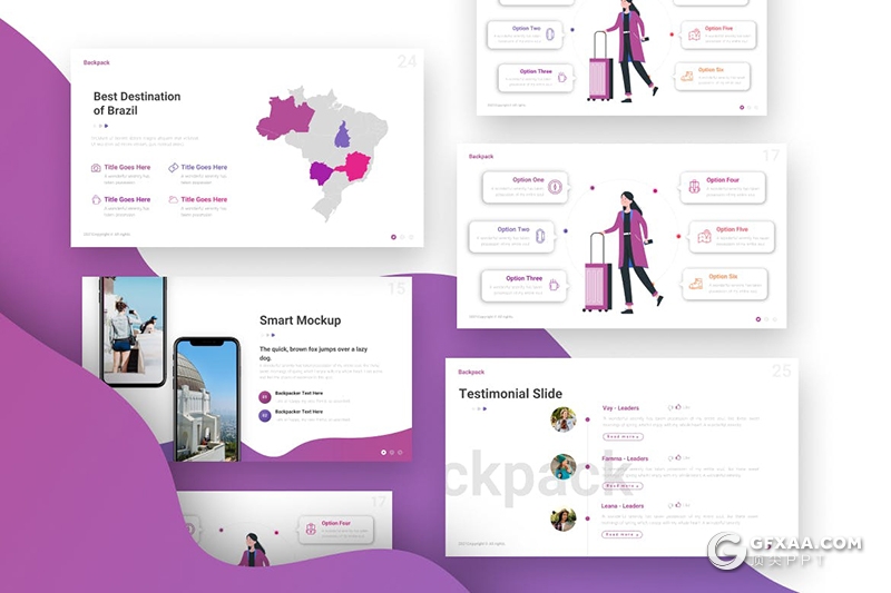 国外创意设计背包旅游度假主题PPT模板 - 顶尖PPT