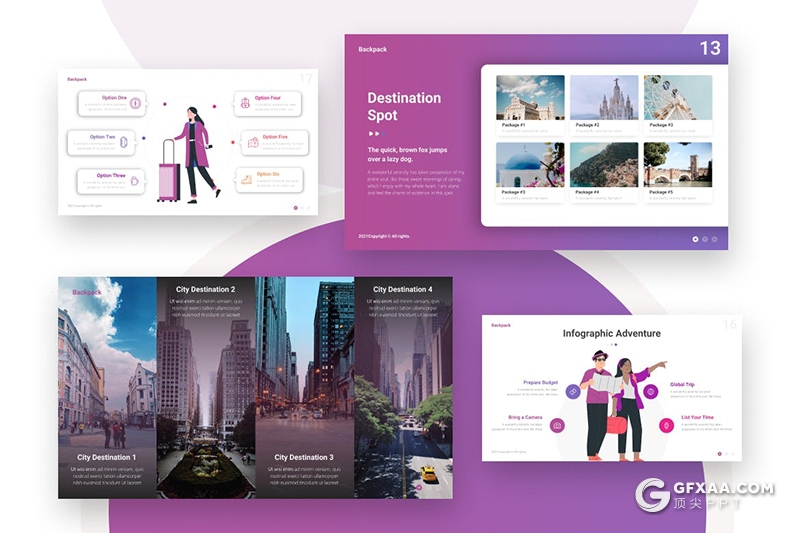 国外创意设计背包旅游度假主题PPT模板 - 顶尖PPT