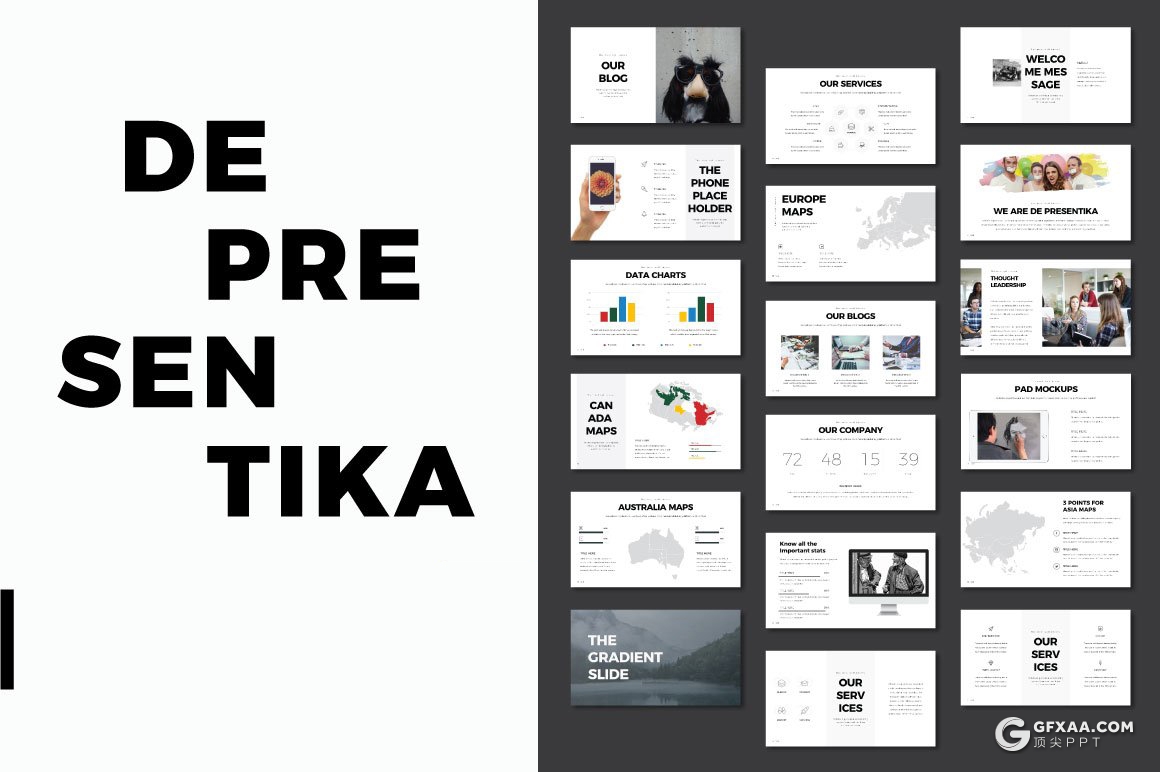 80多页黑白国外极简商务多用途PPT模板 - 顶尖PPT