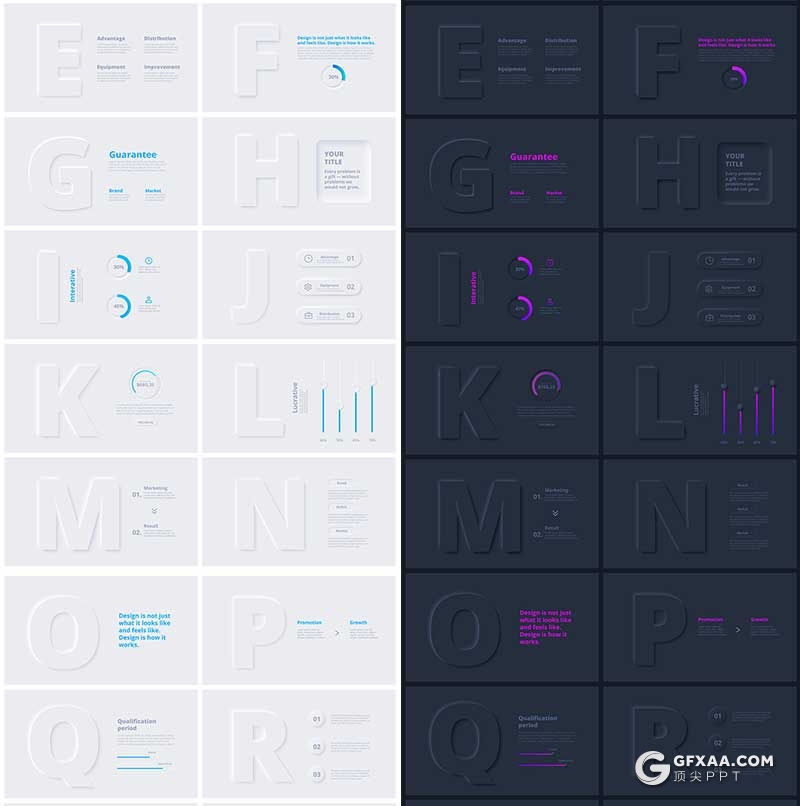130页超漂亮的国外微立体风格动画PPT模板黑白两种底色 - 顶尖PPT