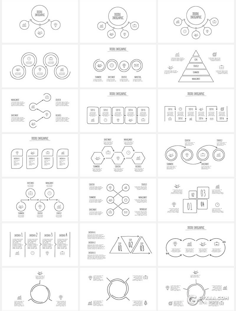 150页超美动画铅笔手绘涂鸦风格PPT数据图形逻辑图形合集 - 顶尖PPT