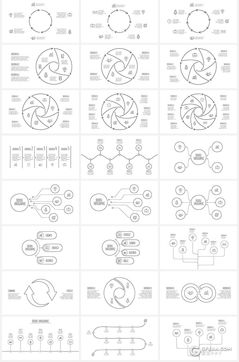 150页超美动画铅笔手绘涂鸦风格PPT数据图形逻辑图形合集 - 顶尖PPT