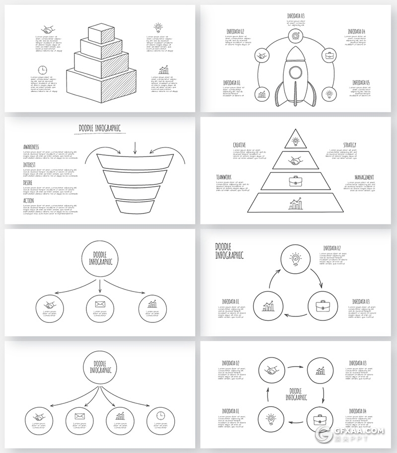 150页超美动画铅笔手绘涂鸦风格PPT数据图形逻辑图形合集 - 顶尖PPT
