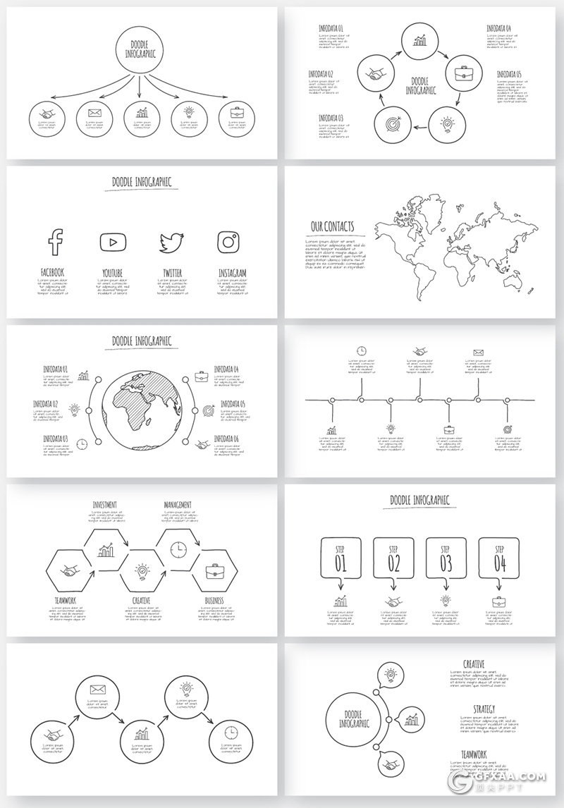 150页超美动画铅笔手绘涂鸦风格PPT数据图形逻辑图形合集 - 顶尖PPT