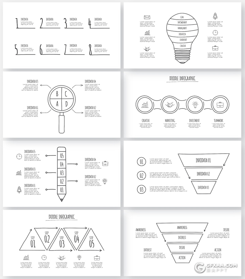 150页超美动画铅笔手绘涂鸦风格PPT数据图形逻辑图形合集 - 顶尖PPT
