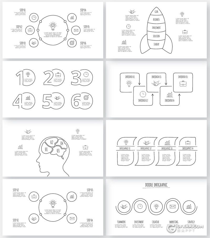 150页超美动画铅笔手绘涂鸦风格PPT数据图形逻辑图形合集 - 顶尖PPT