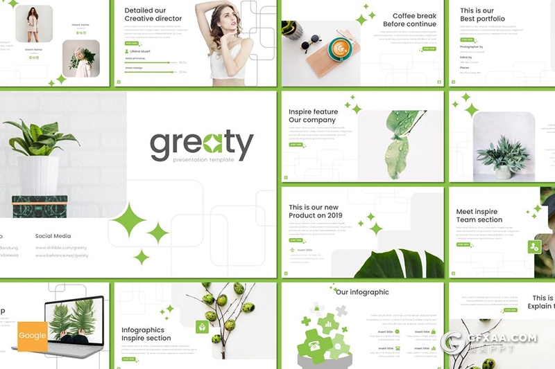 30页简约风格植物系国外Google slides模板 - 顶尖PPT