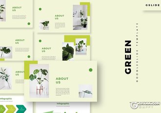 30页绿色国外小清新植物系Google slides模板 - 顶尖PPT