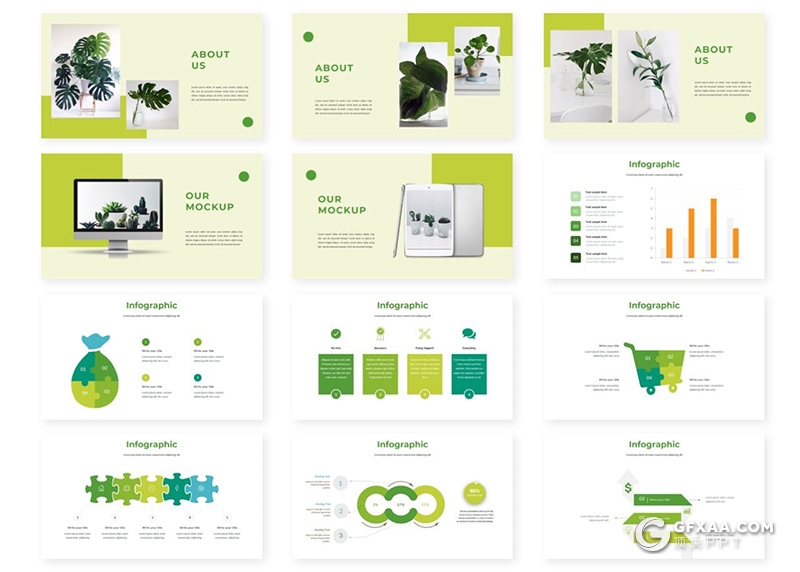 30页绿色国外小清新植物系Google slides模板 - 顶尖PPT