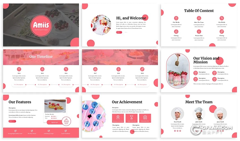 30页唯美风格蛋糕糕点糖果主题PPT模板多种主题配色 - 顶尖PPT