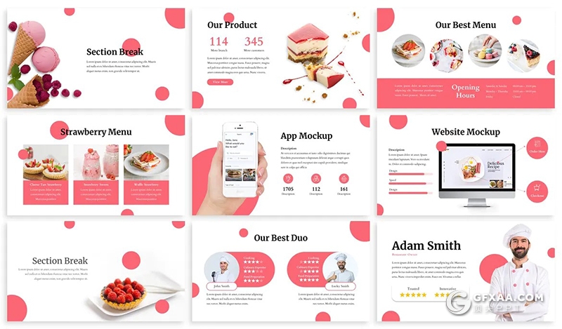 30页唯美风格蛋糕糕点糖果主题PPT模板多种主题配色 - 顶尖PPT