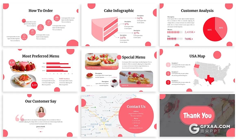 30页唯美风格蛋糕糕点糖果主题PPT模板多种主题配色 - 顶尖PPT