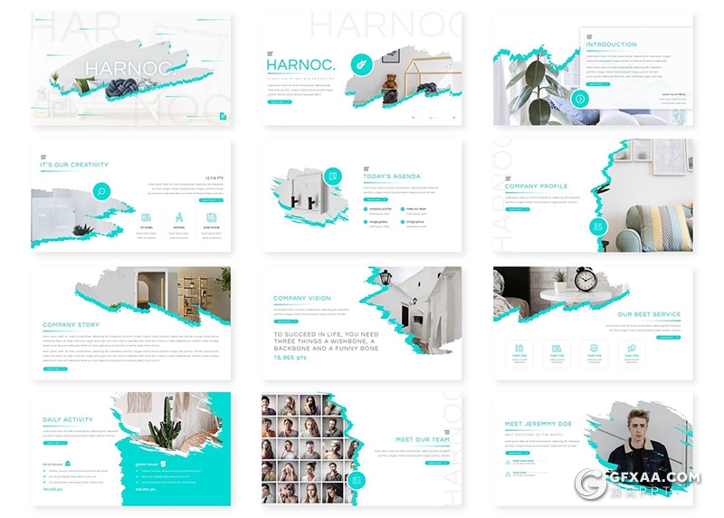 30页水墨笔触效果国外商务Google slides模板 - 顶尖PPT