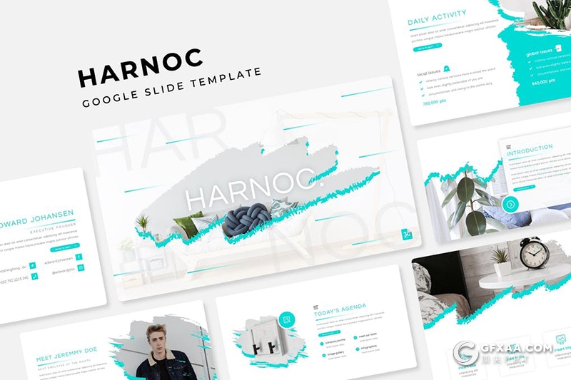 30页水墨笔触效果国外商务Google slides模板 - 顶尖PPT