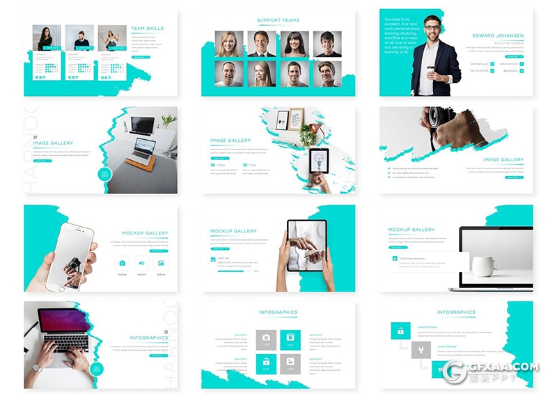 30页水墨笔触效果国外商务Google slides模板 - 顶尖PPT