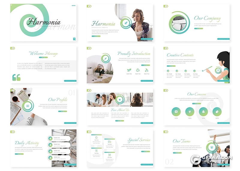 30页蓝绿渐变国外商务通用keynote模板 - 顶尖PPT