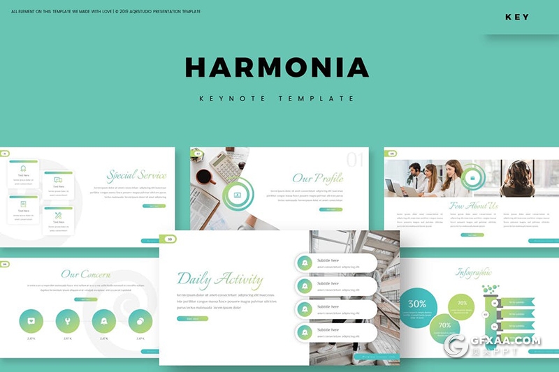 30页蓝绿渐变国外商务通用keynote模板 - 顶尖PPT