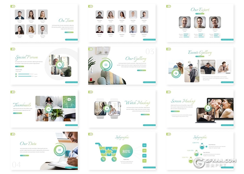 30页蓝绿渐变国外商务通用keynote模板 - 顶尖PPT