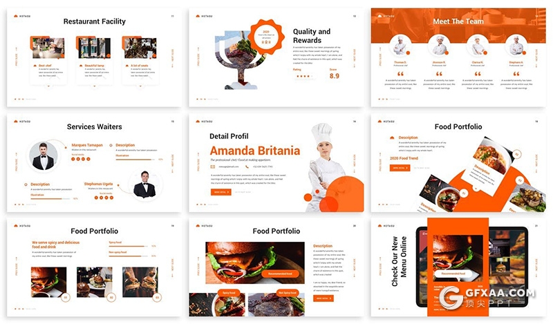 橙色餐饮美食数据统计分析keynote模板 - 顶尖PPT