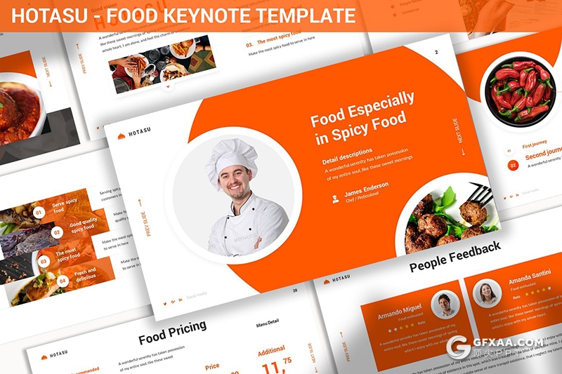 橙色餐饮美食数据统计分析keynote模板 - 顶尖PPT