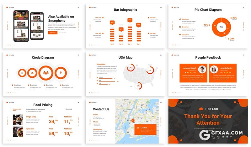 橙色餐饮美食数据统计分析keynote模板 - 顶尖PPT