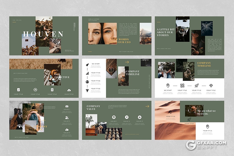30页绿色极简文艺小清新Google slides模板 - 顶尖PPT