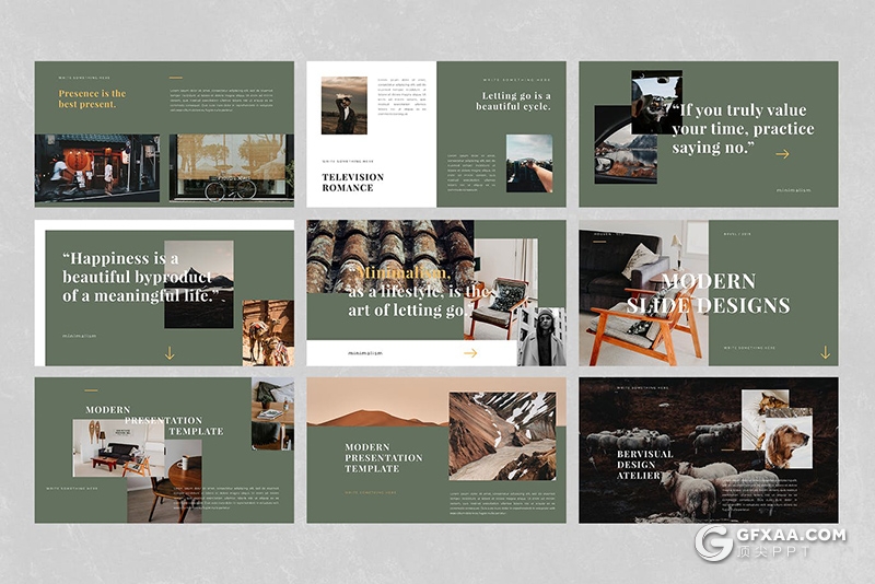 30页绿色极简文艺小清新Google slides模板 - 顶尖PPT