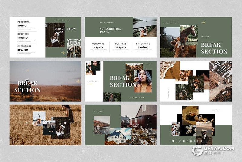 30页绿色极简文艺小清新Google slides模板 - 顶尖PPT