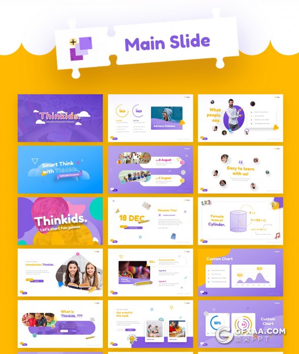 80页精美配色与动画ppt国外高端趣味游戏儿童教育培训PPT模板 - 顶尖PPT