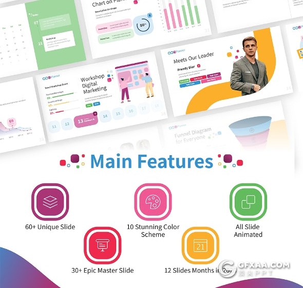 77页国外精美动画配色商业规划营销主题PPT模板 - 顶尖PPT