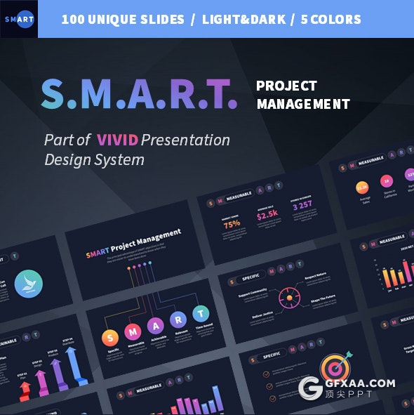 100页国外高端彩色渐变PPT数据图形模板黑白两种底色 - 顶尖PPT