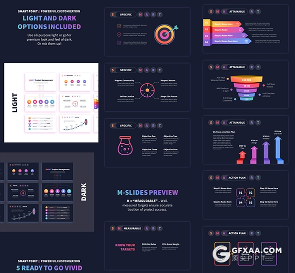 100页国外高端彩色渐变PPT数据图形模板黑白两种底色 - 顶尖PPT