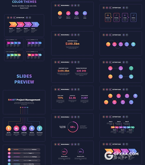 100页国外高端彩色渐变PPT数据图形模板黑白两种底色 - 顶尖PPT