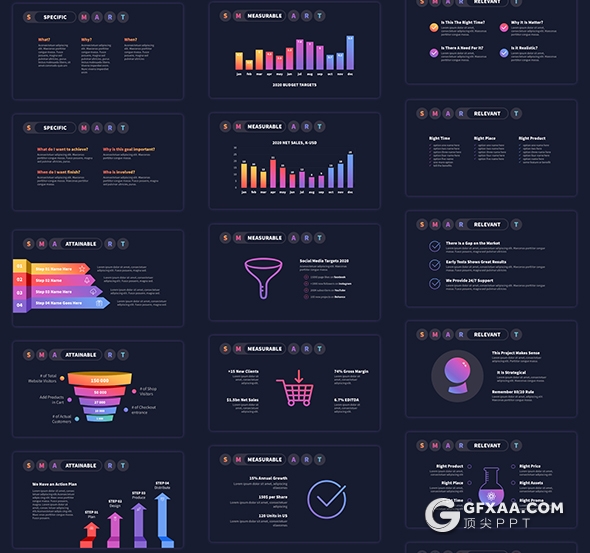 100页国外高端彩色渐变PPT数据图形模板黑白两种底色 - 顶尖PPT
